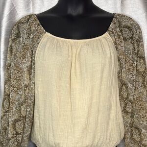 Blu Pepper Regan Balloon Sleeve Snakeskin Print Boho Brown Cream Women’s L Top